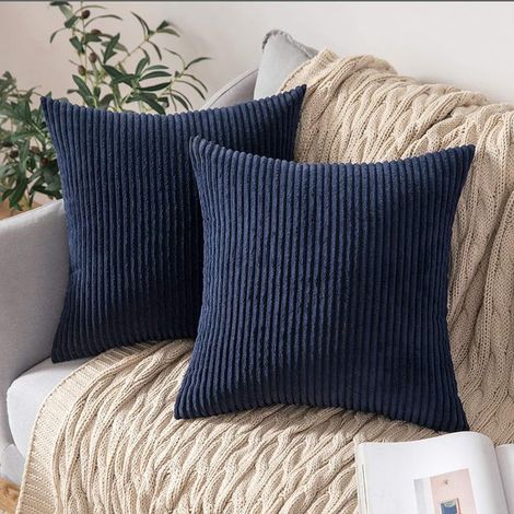 Dekorativer Samt-Kissenbezug, weicher Kissenbezug, Sofa, Wohnzimmer, Sofa, 2er-Set, 45 x 45 cm, Marineblau