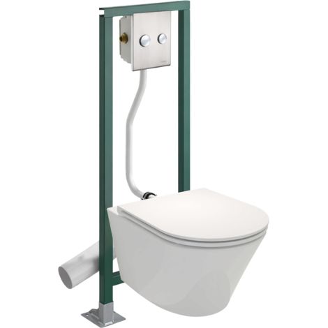 Pack WC suspendu sans bride JACOB DELAFON Rodin+ + Abattant frein de chute + Bâti-support autoportant PRESTO + Plaque chromée