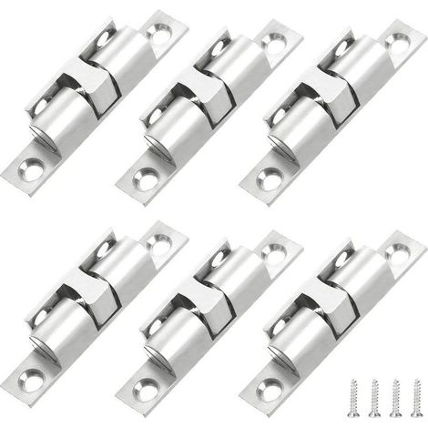 6 pièces Rouleau à billes en Laiton Loquet de Porte à Rouleaux Doubles Laiton Double Loqueteau à Billes avec Vis pour Placard Meubles Porte Armoire Loquet Serrure de Portiere(Argent) (1/5)