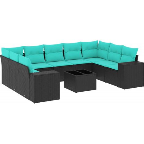 Maison Exclusive - 10-teiliges Gartensofa-Set mit Kissen, schwarz (1/5)