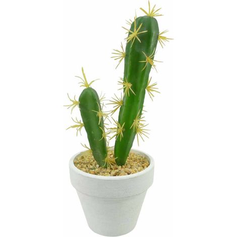 Plante Artificielle en Pot 2 Tiges "Cactus" 23cm Blanc
