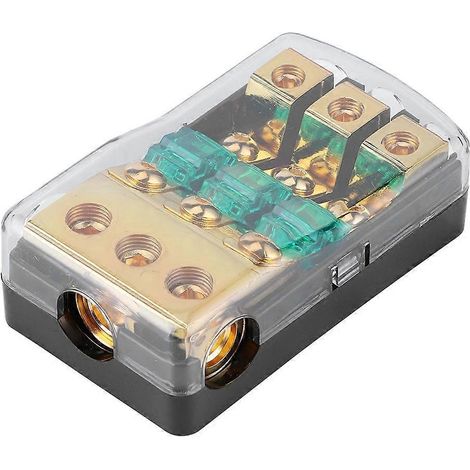 Bloc de distribution porte-fusible mini ANL 3 voies 60 A pour autoradio, avec entrée 0/2/4 AWG et sortie 4/8/10 AWG
