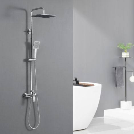 Auralum Colonne de Douche avec Mitigeur Hauteur Réglable entre 93 - 130 cm, Colonne de Douche Chromé avec Douchette et Pommeau de Douche pour Salle de Bain (1/5)