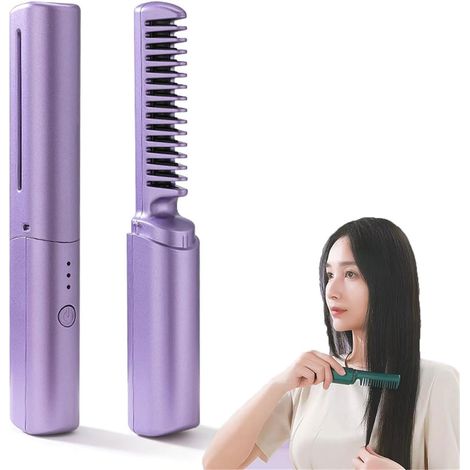 Mini Lisseur à Cheveux Rechargeable Lisseur De Voyage Fer à Lisser Sans Fil Mini Peigne à Lisser Portable Peigne Lisseur à Chauffage Rapide Avec Cadre Anti-brûlure Pour Tous Types De Cheveux (Violet) (1/5)