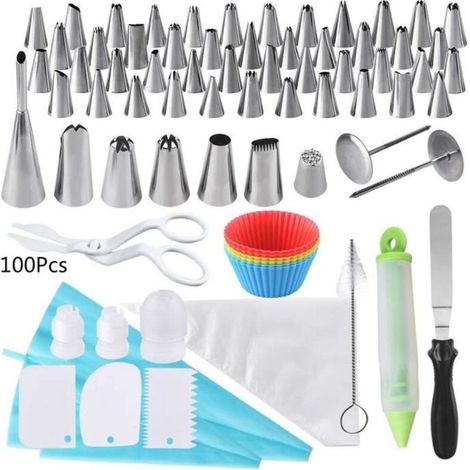 100 Pièces Douilles Poche Douille Patisserie Douille Inox Réutilisable Caissettes Cupcakes En Silicone Pour Décoration (1/4)