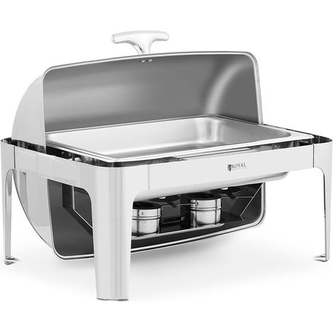Chafing dish buffet réchaud chauffe-plat à bougie professionnel gn 1/1 8,5 l 2 bruleurs couvercle basculant rolltop (matériau : inox, volume : 8,5 l, 1 bac gn 1/1) 40004231
