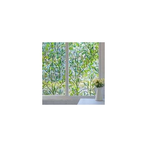 Sichtschutzfolie – Regenbogeneffekt – Blattmuster – Statisch haftende Fensterfolie (ohne Klebstoff) – 30 x 200 cm - Crezuo (1/4)