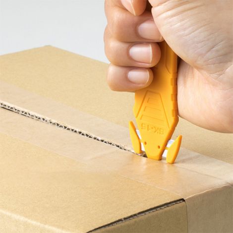 Couteau de sécurité jaune à double lame, ouvre-boîte ergonomique, outil anti-coupure pour colis et cartons, usage domestique, économiseur d'effort (1/5)