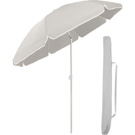 Sekey Sonnenschirm Ø 180 cm Balkonschirm Rund Strandschirm Sonnenschirm mit Schutzhülle, Graubeige (1/5)