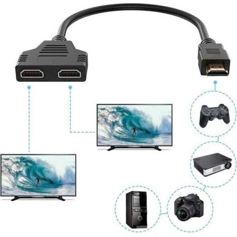 Prise HDMI 1 mâle vers Double HDMI 2 Femelle, XU,Répartiteur HDMI câble Adaptateur convertisseur pour lecteurs de DVD/HDTV/Moniteur LCD et Les projecteurs - (1/4)