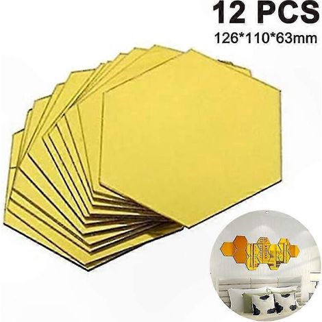 Großer Acryl-Wandspiegel, Set mit 12 abnehmbaren sechseckigen Aufklebern für Schlafzimmer, Wohnzimmer und Inneneinrichtung (1/5)