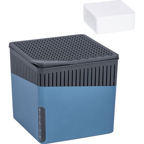 Déshumidificateur Cube bleu 1 kg pour pièces jusqu'à 80 m³ absorbeur d’humidité sans électricité cube anti-humidité avec 2 x 1000 g calcium chlorure et affichage de niveau d'eau (1/5)