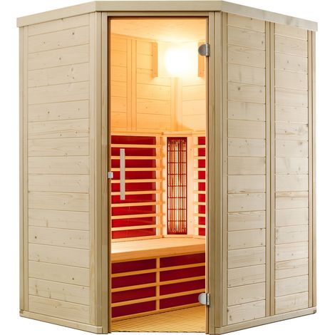 Infraworld Infrarotkabine TrioSol Natura 148 Ecke Links 148x121,5cm mit 2 ABC-Strahler Salzverdampfe (1/5)