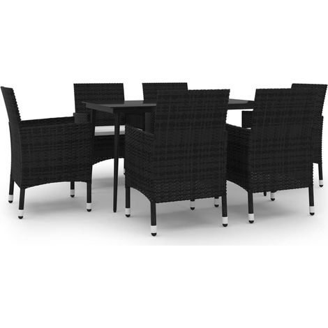 Ensemble à manger de jardin coussins 7 pcs Mobilier de jardin Résine tressée Verre (1/5)