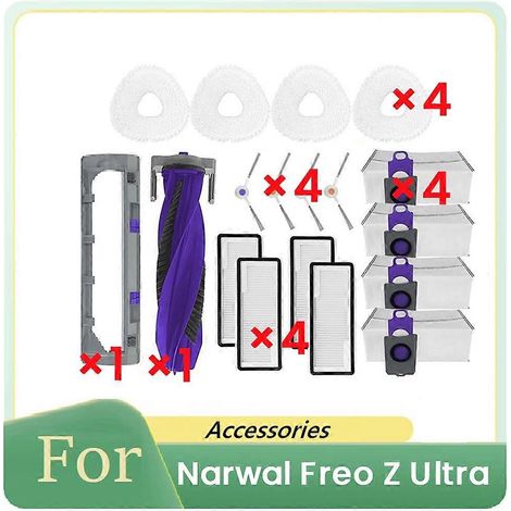 Compatible avec le kit d'accessoires pour aspirateur robot Freo Z Ultra, composé de 18 pièces, incluant une brosse principale, une brosse latérale, un tissu filtrant et un sac à poussière. (1/5)