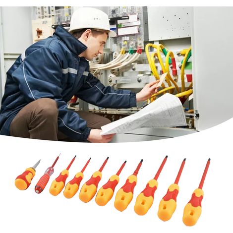 Set mit 10 isolierten Elektroschraubendrehern, Phillips-Bits, für Elektriker, Heimwerkerarbeiten und Wartungsarbeiten, ergonomischer Griff, Sicherheit. (1/5)