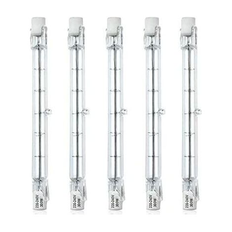 Bombilla halógena regulable R7S de 118 mm y 300 W, tipo lápiz, AC220-240 V, 5900 lm, J118, foco lineal halógeno para iluminación de exteriores, seguridad y alumbrado público (paquete de 5, blanco cáli (1/4)