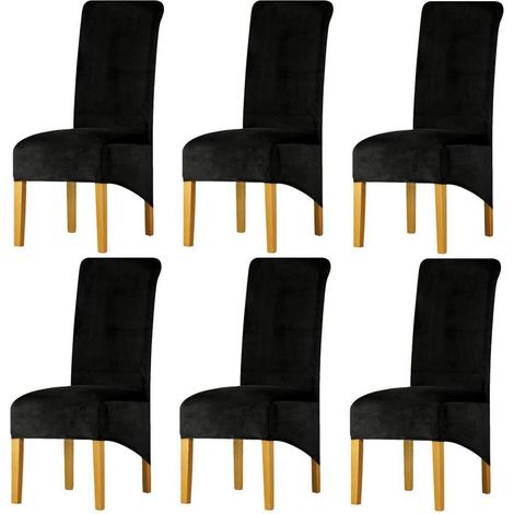 Samt Stuhlhussen 6er Set, abnehmbar, waschbar, elastisch, für Esszimmerstühle, Schwarz (1/5)