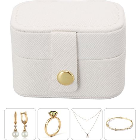 Mini boîte de rangement pour bagues en cuir PU, petite boîte à bijoux, organisateur de voyage, étui à boucles d'oreilles blanc (1/5)