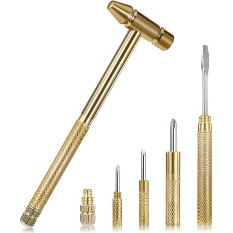 Kleiner 6-in-1-Hammer, tragbarer Mini-Multifunktions-Metallhammer mit Schlitzschraubendreher und Multifunktions-Klauenhammer (gold)