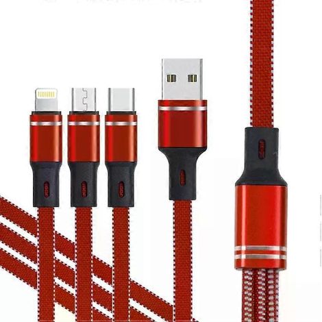Câble de charge USB 3 en 1 - Charge rapide 40 W, longueur 1,18 m, rouge XJ-76 (1/2)