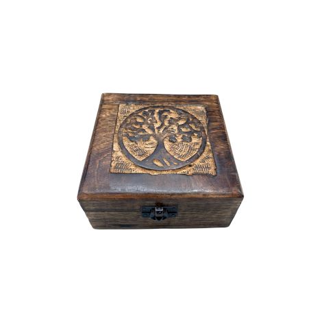 Boîte à souvenirs carrée en bois 13x13x6cm - Arbre de vie- Vendu par 1
