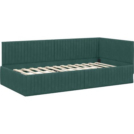 Lit simple,Lit adulte,Cadre de lit d'angle Vert foncé 100 x 200 cm Velours CFW1335406 (1/5)