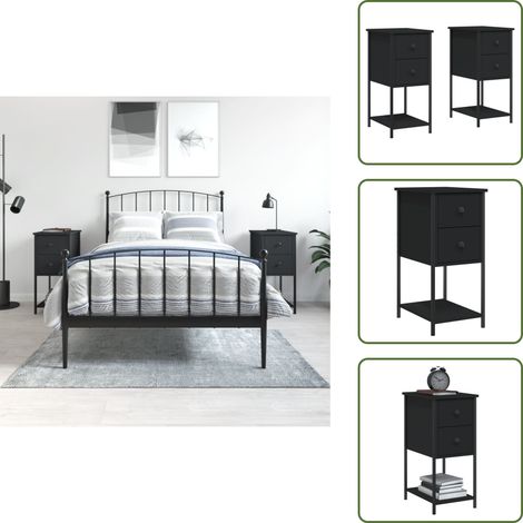 Nachttische 2 Stk. Schwarz 32x42x70 cm Holzwerkstoff - Nachttisch - Kommode - Holzwerkstoff - Schwarz - Schlafzimmermöbel (1/5)