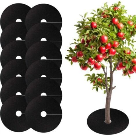 Lot de 12 Toile Anti-Mauvaises Herbes,Biodégradable, Paillage Jardin, Toile Hivernage Plante Exterieur,Diamètre 52cm