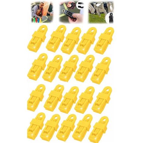 Pack of 20 adjustable tent tarp clips, sturdy and versatile, for awnings, outdoor tents, canopies and camping, yellow (1/5)