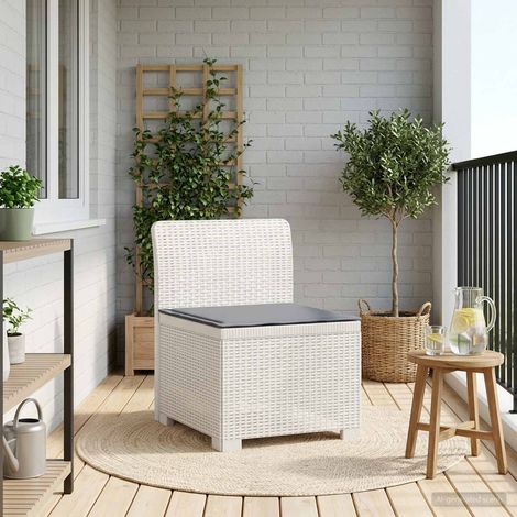 Canapé de Jardin 1 Place en PP Blanc Effet Rotin avec Coussin Gris Clair pour Extérieur - PANGIVO (1/5)