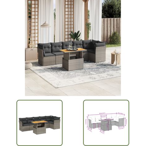 The Living Store 7-tlg. Garten-Sofagarnitur mit Kissen Grau Poly Rattan - Gartenmöbel - Sofagarnitur - Outdoor Möbel - Rattan Gartenmöbel - PE-Rattan