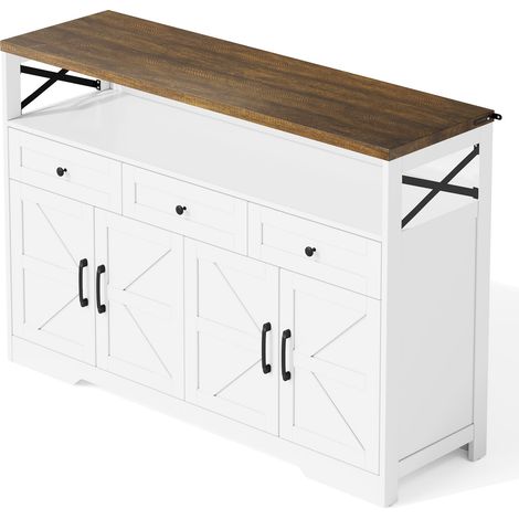 Aparador de cocina 140 cm con 3 cajones y 2 puertas MDF blanco y marrón HOMVRA (1/5)