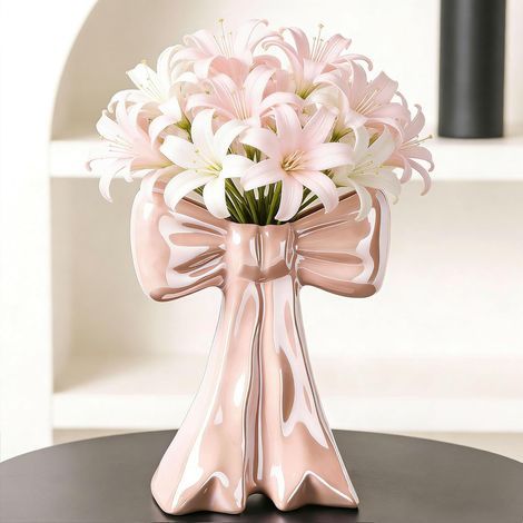 Ruban Rose irisé Vases Décoration de Table Céramique Vase Moderne Vase Vintage pour Herbe de la Pampa Fleurs séchées Vase à Fleurs Vases pour Mariage Vase à Tulipes en Porcelaine Cuisine Salon (1/5)