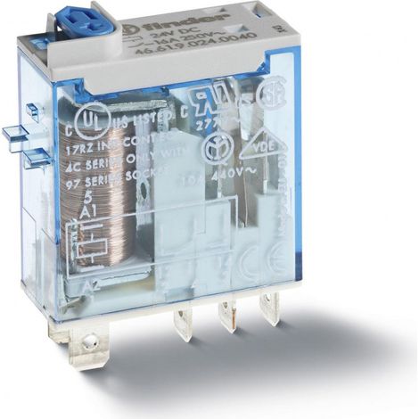 Relais miniature 1RT 16A 24V DC indicateur mécanique FINDER 466190240020