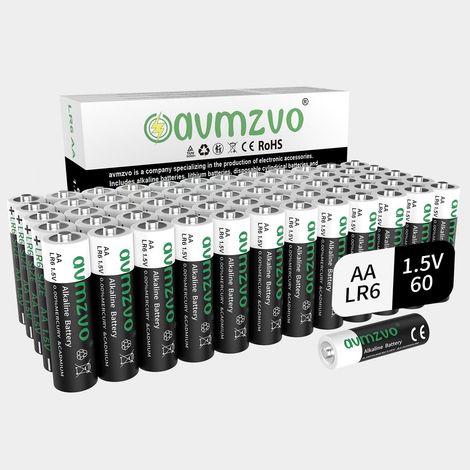 Piles AA, 1,5 V LR6, Puissant, 60 pièces, Alcaline, Puissance durable, Peut être utilisée pour les jouets, les réveils et autres appareils électroniques[10 ans de garantie] (1/5)