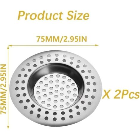 2 Pcs, Évier Filtre de Vidange, Grille Evier Cuisine, en Acier Inoxydable, pour Évier de Cuisine/Salle de Bain, Anti-Obstruction (1/3)