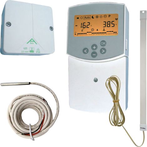 Watts – Régulation climatique H&C RF 868,3 MHz – Sondes extérieure RF et départ d’eau fournies – Courbe de chauffe ajustable – Grand afficheur rétro éclairé