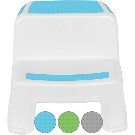 MINKUROW Kinder-Tritthocker, Kinder-Tritthocker, kleiner Kunststoffhocker, 2-stufiger rutschfester Kleinkind-Tritthocker für Töpfchentraining/Bad/Küche Blau (1/5)