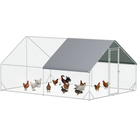 Gallinero para exterior grande 3x4x2 m jaula para 8-12 gallinas gallinero para gallinas de acero galvanizado con cubierta de PE y cerradura plata (1/5)