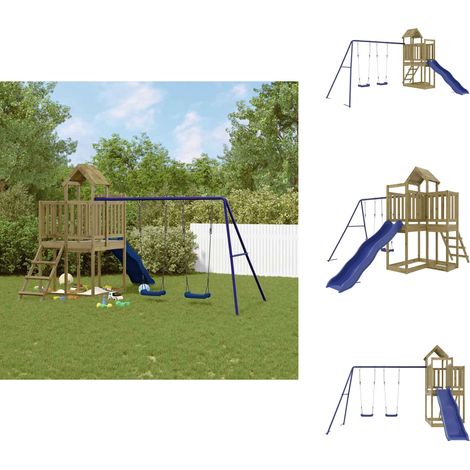 Spielturm Imprägniertes Kiefernholz - Holzspielplatz - Gartenspielplatz - Spielturm - Schaukelset - Wellenrutsche