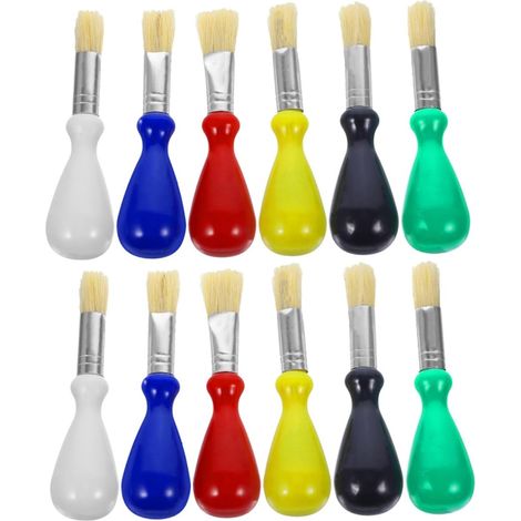 Set Pinceaux Peinture à l'huile pour Garçon et Filles 12 Pièces Poils de Sanglier, Manches en Plastique Ergonomiques, Solide et Polyvalents, pour Peinture Artistique et Dessin (1/5)
