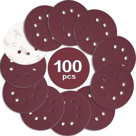 100 Stück Schleifpapier 125mm Klett 600 körnung,Profi 125 Schleifscheiben Rund 8 Loch für Exzenterschleifer (1/5)