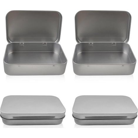 Lot de 4 boîtes de rangement en métal - 9,5 x 6 x 2 cm - Boîte en fer - Argent (1/5)