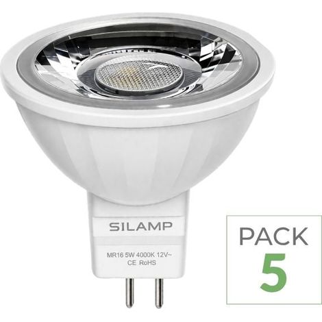 Pack de 5 - Ampoule LED GU5.3 / MR16 12V 8W SMD 80° - Blanc Chaud - SILUMEN