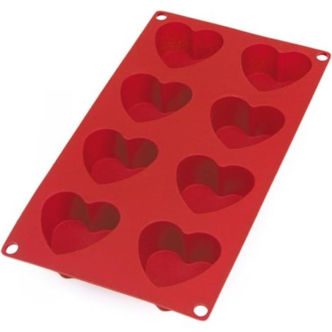 Molde de silicona rojo platino para tartas con forma de corazón de 8 cavidades
