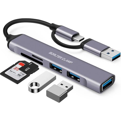 Hub USB C, Adaptateur USB C 5-en-1 avec 3 Ports USB et Lecteur de Carte SD microSD Compatible avec MacBook, Samsung Galaxy, Ordinateurs Portables, Téléphones Portables et Tablettes (1/5)