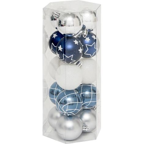 Lot de 15 Boules de Noël "Quiet Times" 5cm Bleu & Argent