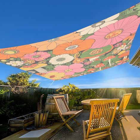 Voile d'ombrage imperméable style Mandala – Toile solaire rectangulaire/carrée avec 4 cordes, protection UV 95%, auvent décoratif pour jardin terrasse Voile d'Ombrage(Style23-150cmx150cm) (1/5)