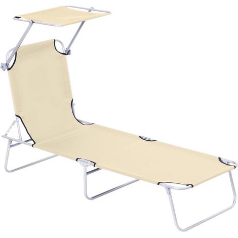 Comoda sdraio pieghevole con schienale regolabile e parasole (beige) (1/5)